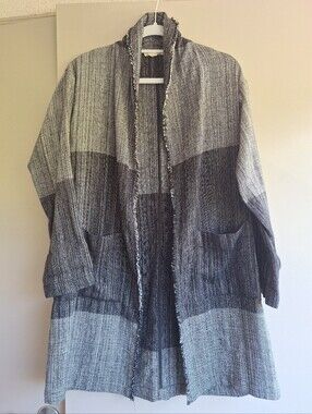 Eileen Fisher Organic Cotton Tweed Hazy Blocks Duster Jacket Sz XXS/XS Fits S/M